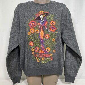 Hasta Siempre La Catrina Day of the Dead Skeleton Gray Sweatshirt Women's MEDIUM